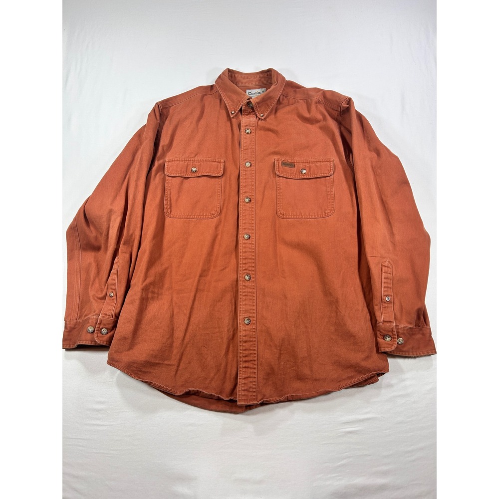 Carhartt Mens Large Burnt Orange Cotton Twill Long Sleeve Button Down Work Shirt